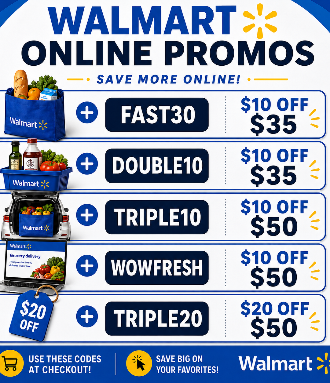 🛒 WALMART ONLINE PROMO CODES! 💙💛