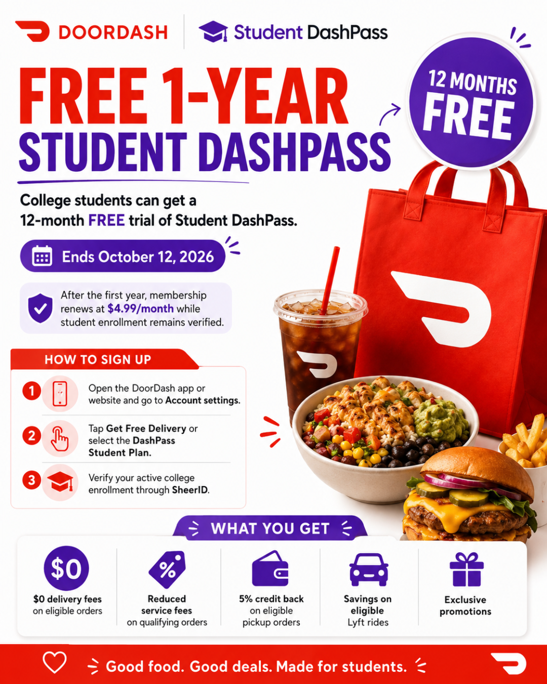 Get 1 YEAR of Student DashPass FREE