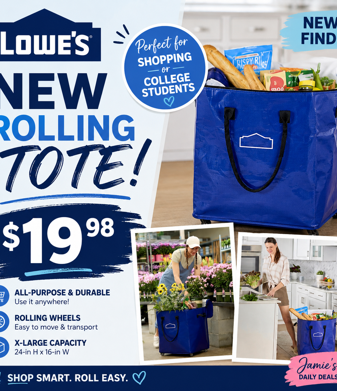 Lowe's New Rolling Tote $19