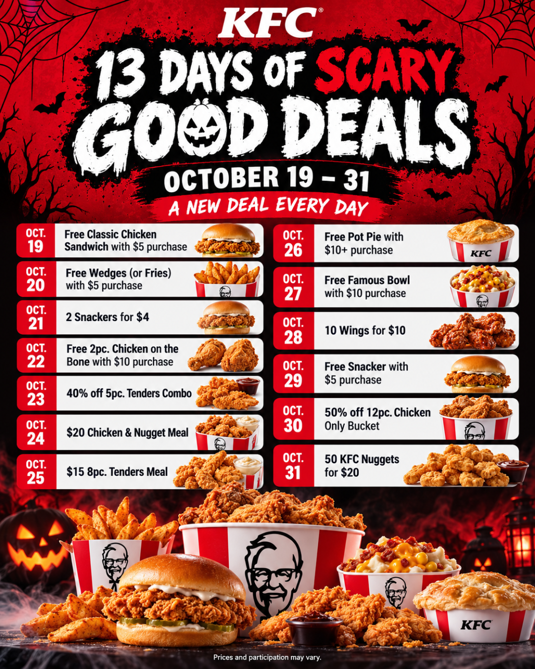 KFC IS DROPPING 13 DAYS OF SCARY GOOD DEALS!! 👻🔥