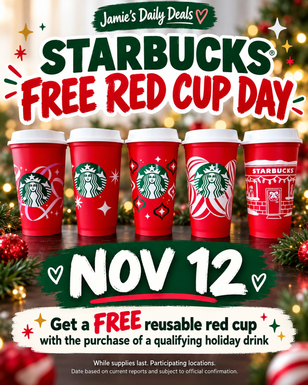Starbucks FREE Red Cup Day Returns November 12! ☕❤️🎄