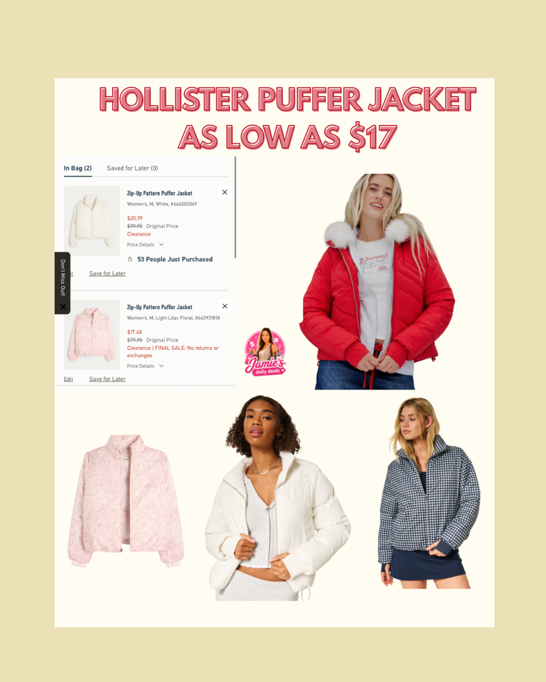 Hollister puffer jackets are on clearance for as low as $17!
